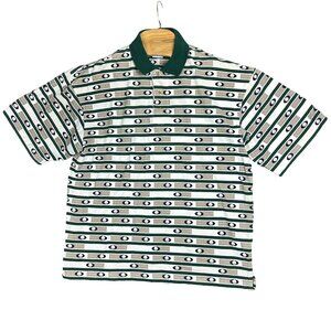 Vintage 90's Columbia Golf Men XL Polo Shirt Green Striped Pattern Short Sleeve